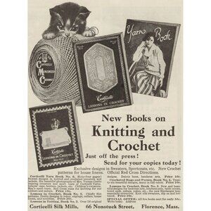 Corticelli Coronet Knitting & Crochet Vintage Print Ad 1917 Florence Mass u